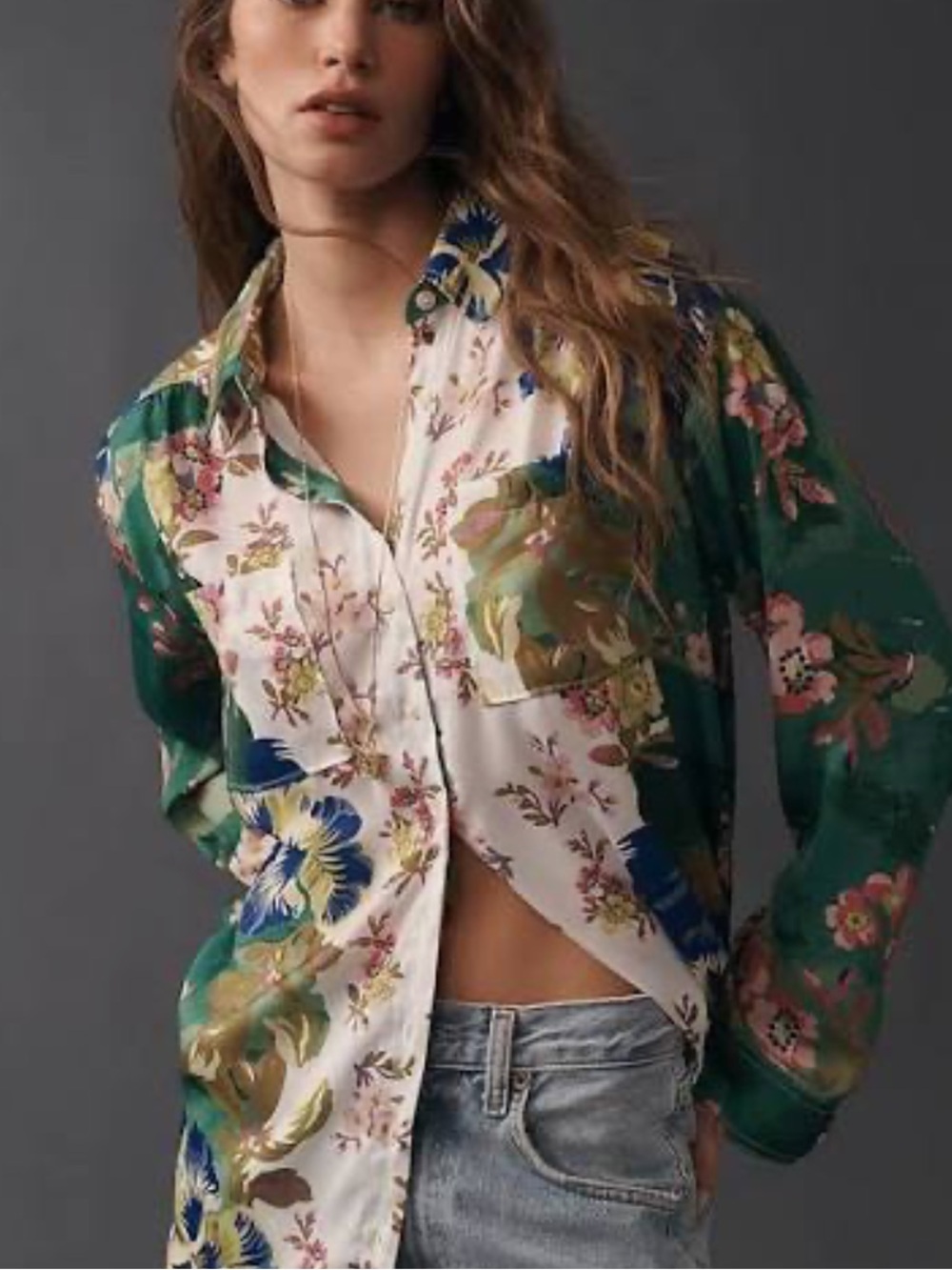 Anthropologie Brielle Button Down Long Sleeve Blouse Relaxed Collared Small